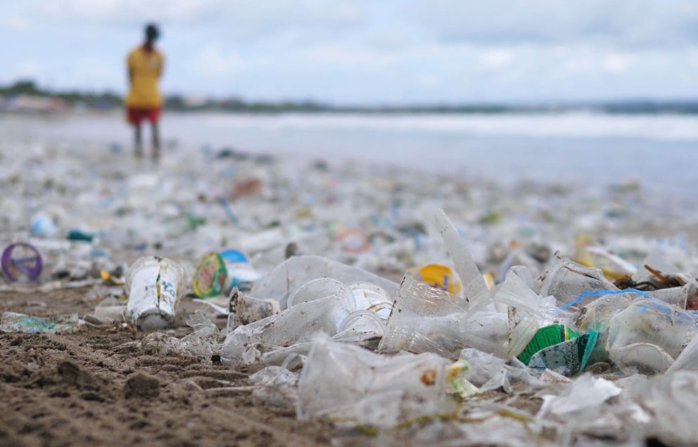 Plastic littering a beach